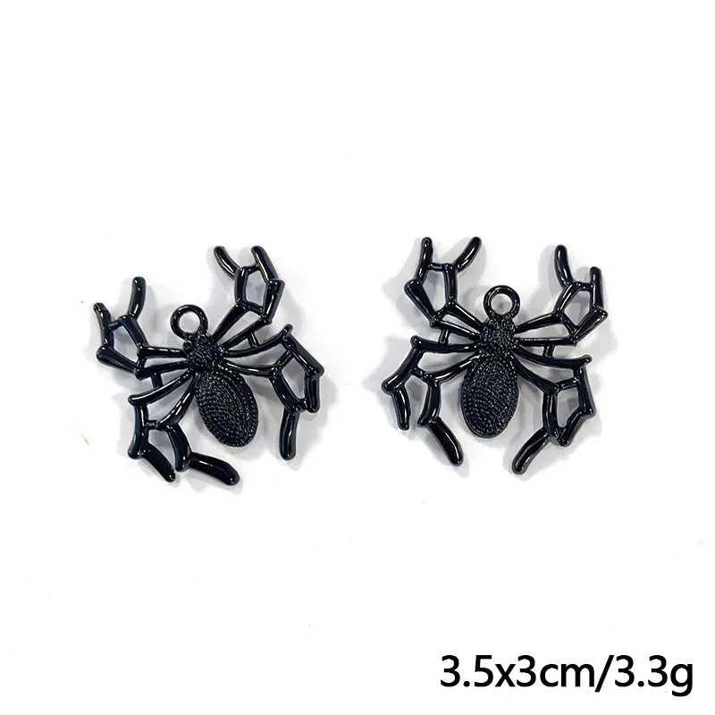 10pcs Gothic 3D Black Spider Metal Charms Alloy Cool Earring Necklace Pendants Accessory Diy Hallowmas Jewelry Make