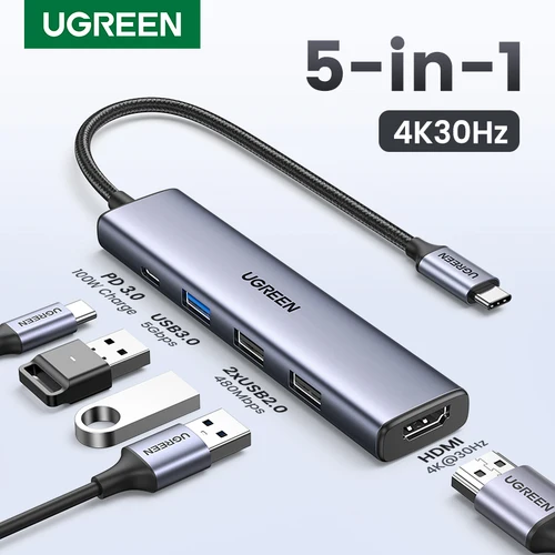 Imagen 1 del producto UGREEN 5 en 1 USB C Hub 4K HDMI USB HUB 100W Adaptador multipuerto para MacBook Pro/Air, iPad Pro, iMac, iPhone 15 Pro/Pro Max, XPS