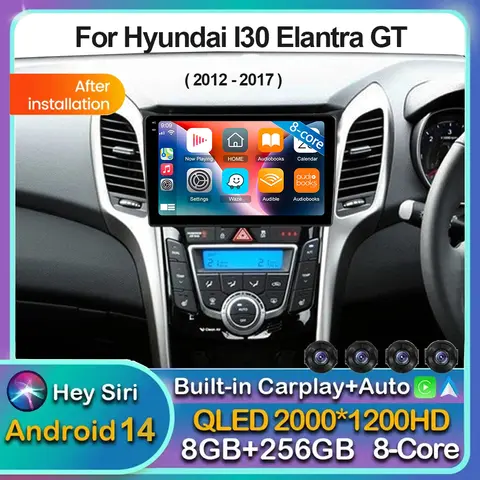 안드로이드 14 Carplay 자동차 자동차 라디오 현대 I30 Elantra GT 2012 2013 2014 2015 2016 2017 멀티미디어 GPS 플레이어 스테레오 비디오 BT
