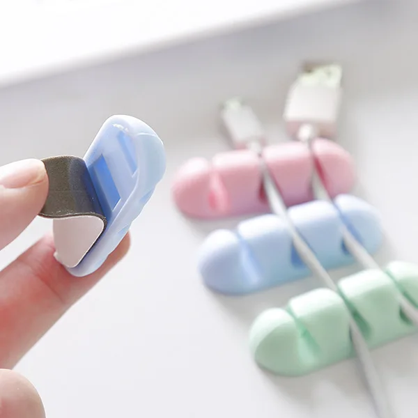 Silicone Cable Winder Self AdhesiveDesktop Cable Holder Kawaii USB Charger Data Line Fixer Clips Desk Organizer Office Supplies