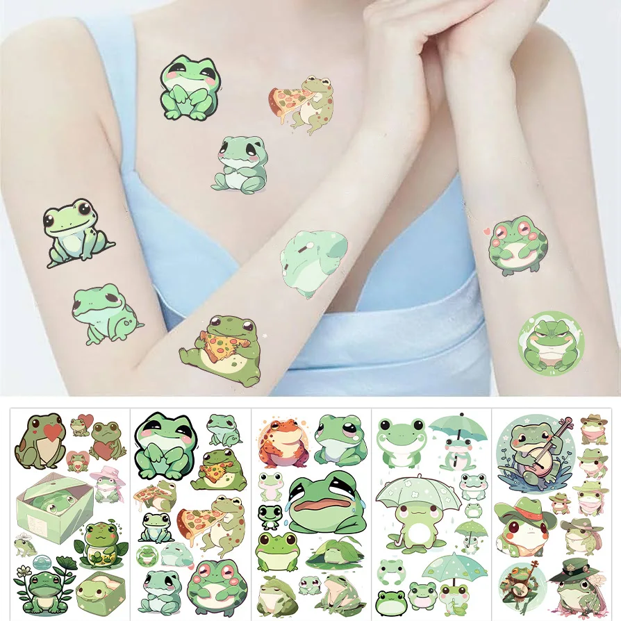 10Pcs New Cute Cartoon Frog Temporary Tattoo Stickers Arm Face Body Art Children Tattoo For Kids Funny Birthday Gift