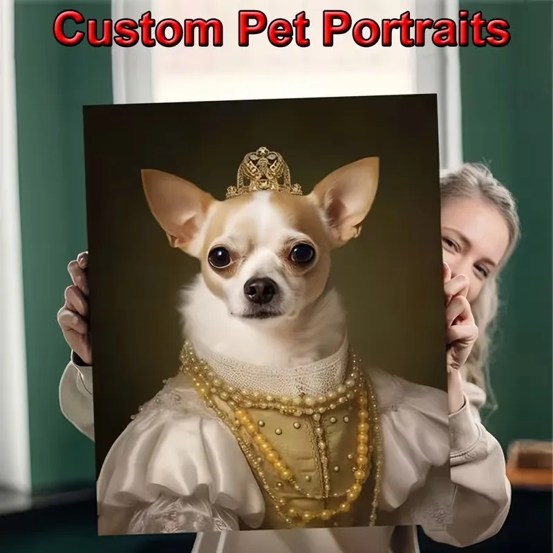 1Pcs Custom Photo Renaissance Royal Cat Dog Portrait Personalized Pet Art Canvas Print Poster Pet Lover Gift Indoor Wall Decor