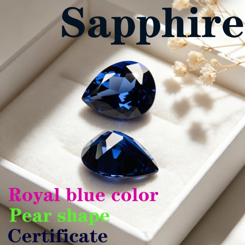 Laboratory Production Sapphire Pear Shape Royal Blue Color Certificate