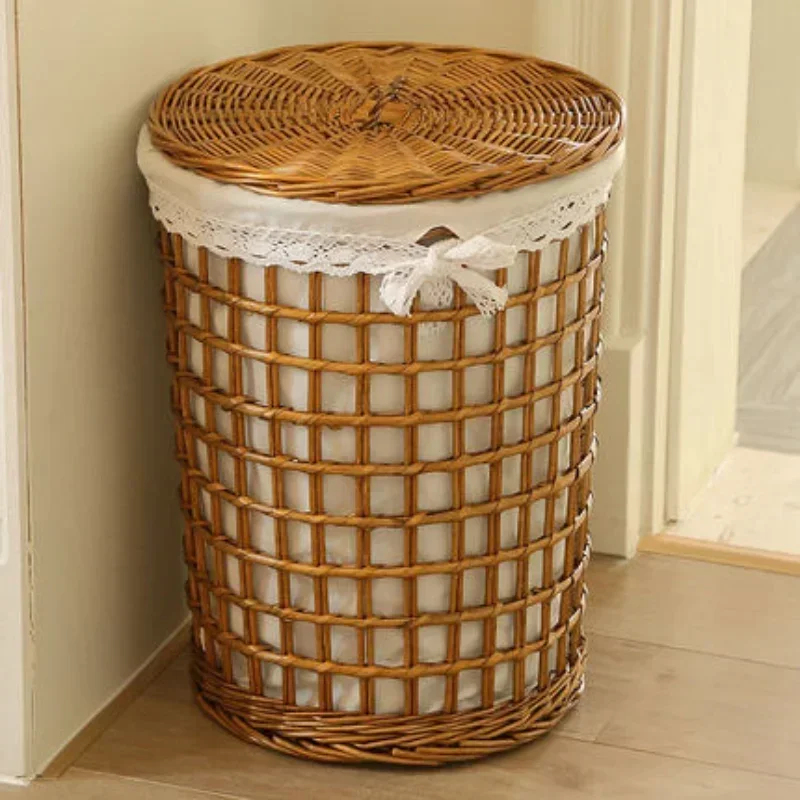 

Rattan Woven Laundry Basket Round Storage Basket with Lid Household Storage Organizer Durable Wicker Baskets