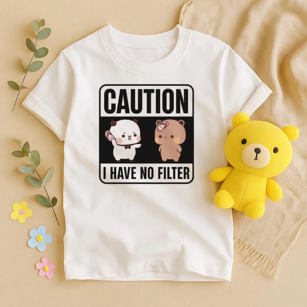 Caution I Have No Filter T-Shirt Bubu Dudu Bear Sarcastic Humor Shirt Funny Couples Casual Tshirt Men Women Daily Life Cotton T