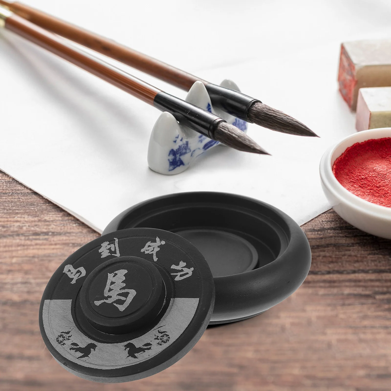 

Dragon Design Inkstone Student 4-Inch Ink Grinding Stone Covered Chinese Traditional Calligraphy Accessory Ink Grinding Stone