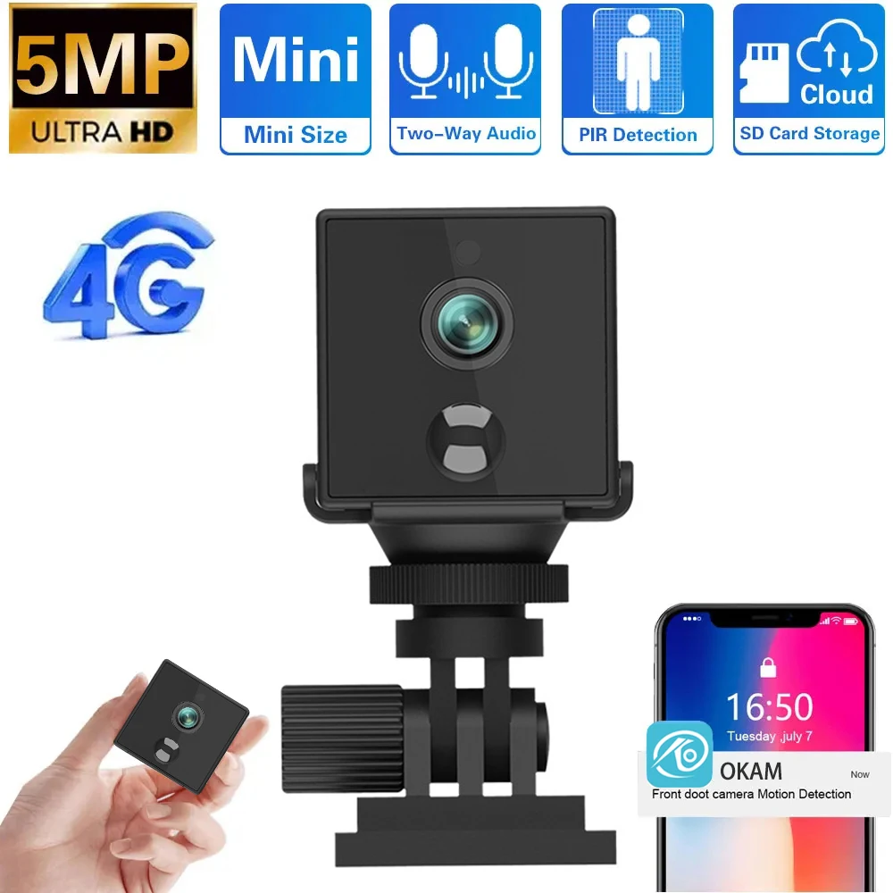 5MP 4G SIM Card Mini Camera Built-in 3000mAh Battery PIR Human Detection WIFI Security Surveillance IP Camera