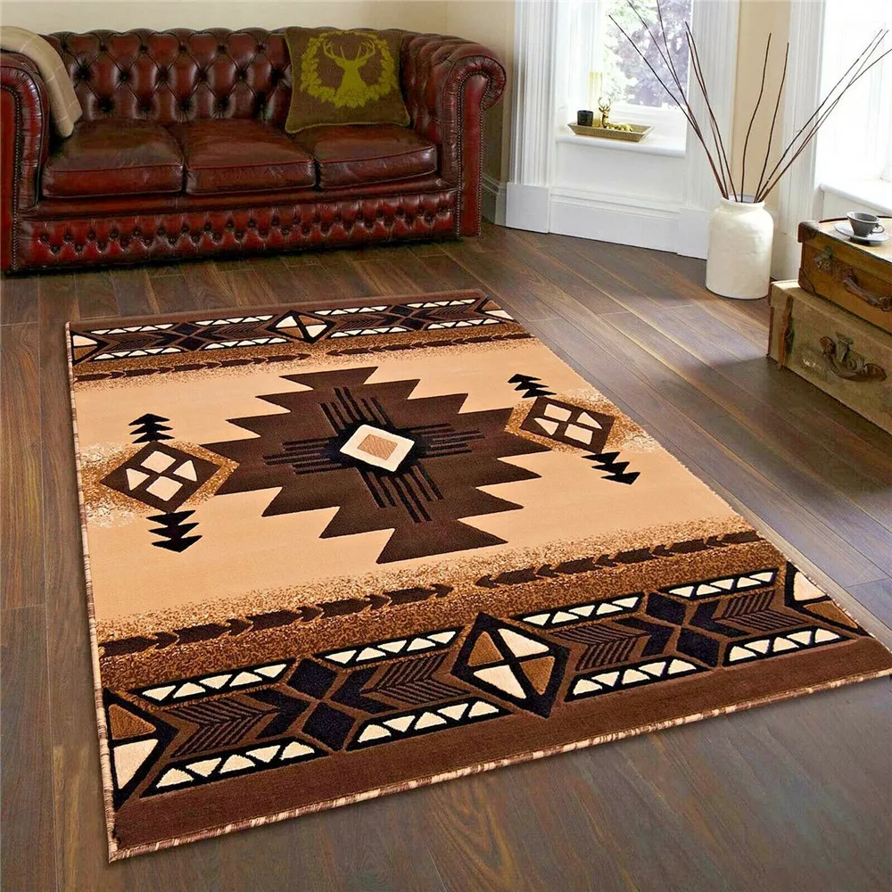 HX Retro Flannel Carpet Ethnic Tribal Geometry Splicing 3D Printed Carpets for Living Room Area Rug Indoor Floor Mat Bath