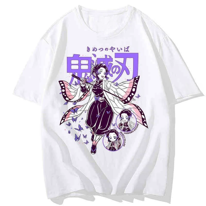 

Japanese Anime Demon Slayer: Kimetsu No Yaiba Short Sleeve T-Shirt Kochou Shinobu Summer Couple Shirt Clothes