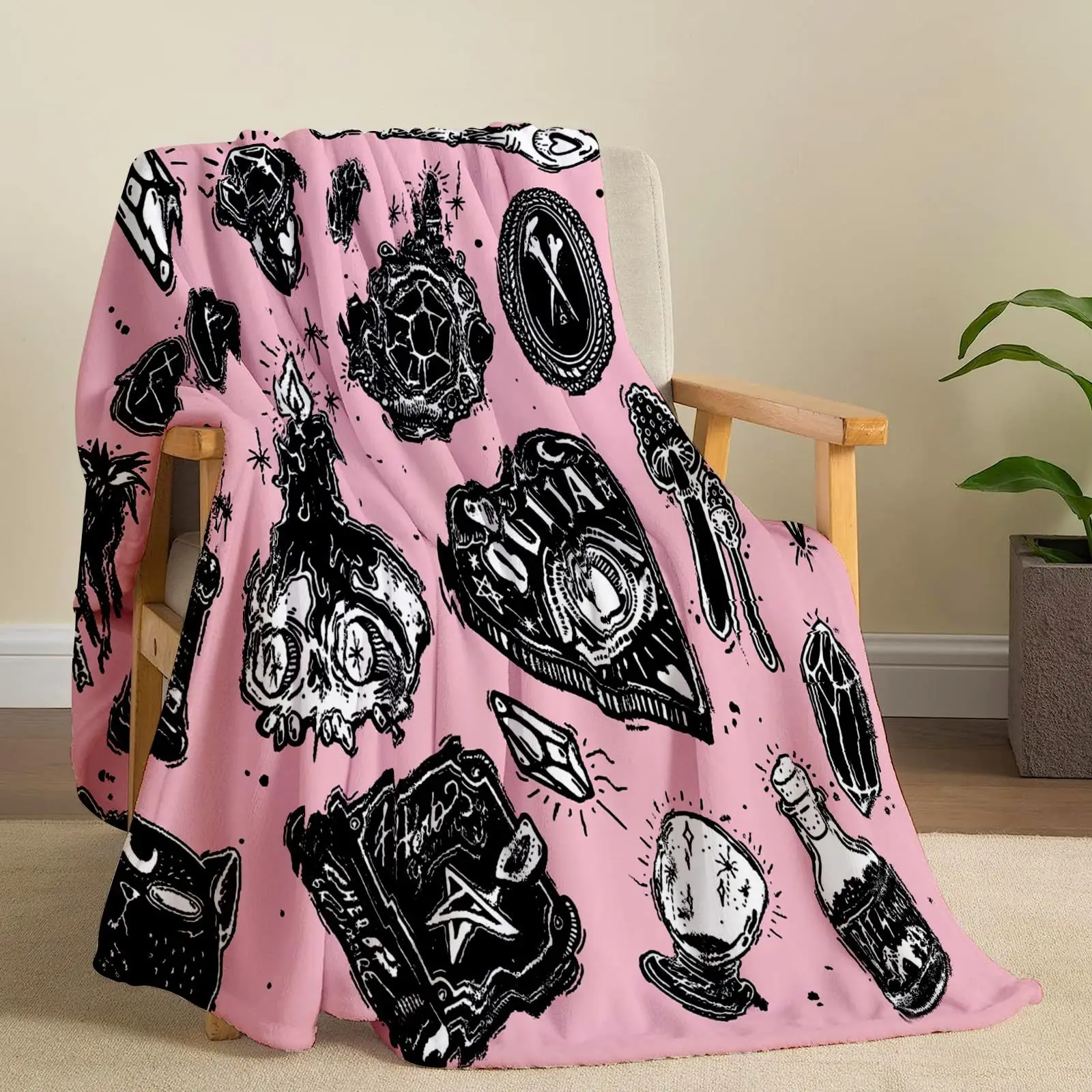 Witch magic pattern Printed Blanket for Sofa Bed Travel Camping Living Room Office Conditioning Blanket for All Seasons Gifts