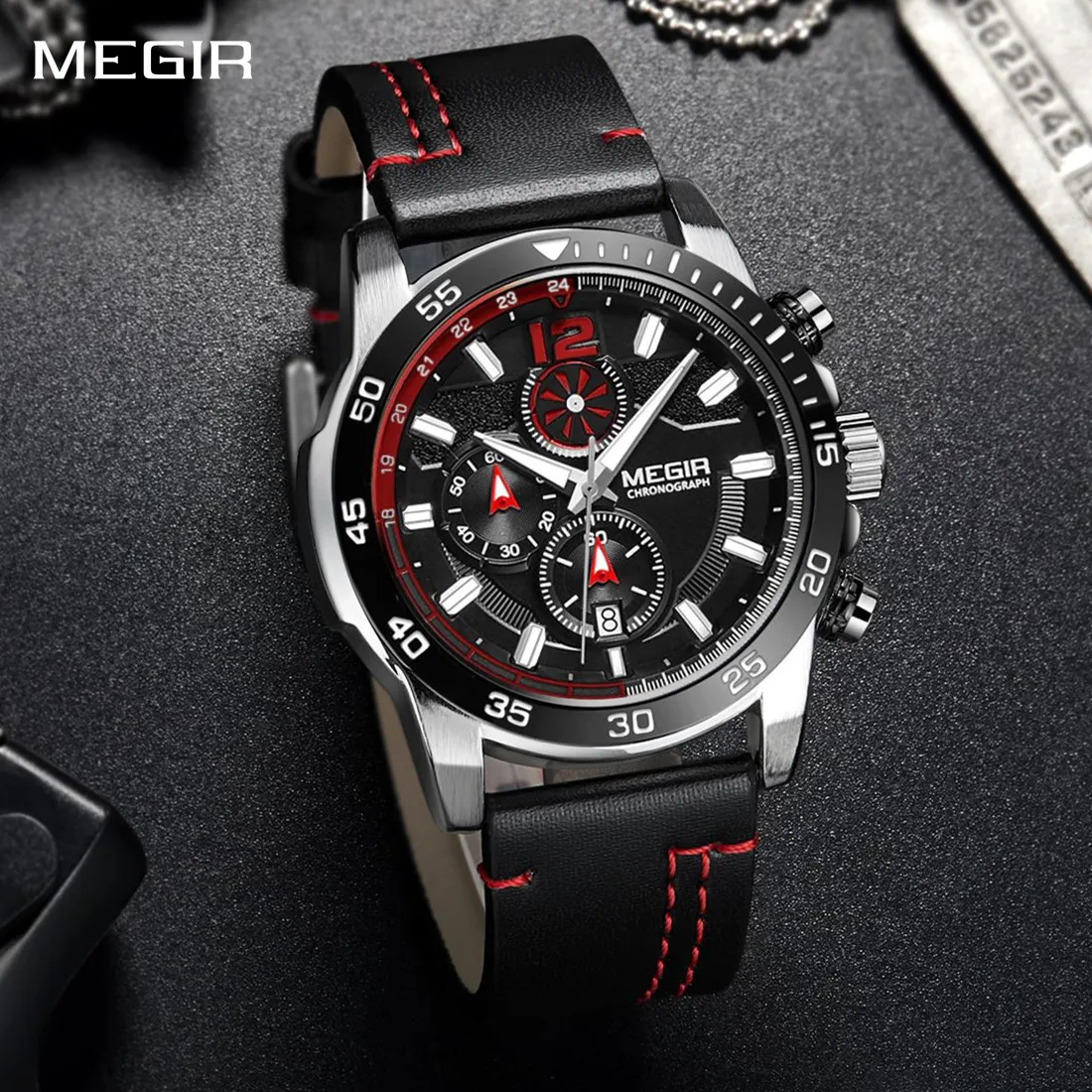 

MEGIR Многофункциональные кварцевые часы для мужчин 30 м Водонепроницаемые светящиеся спортивные наручные часы с датой и хронографом Relogio Masculino