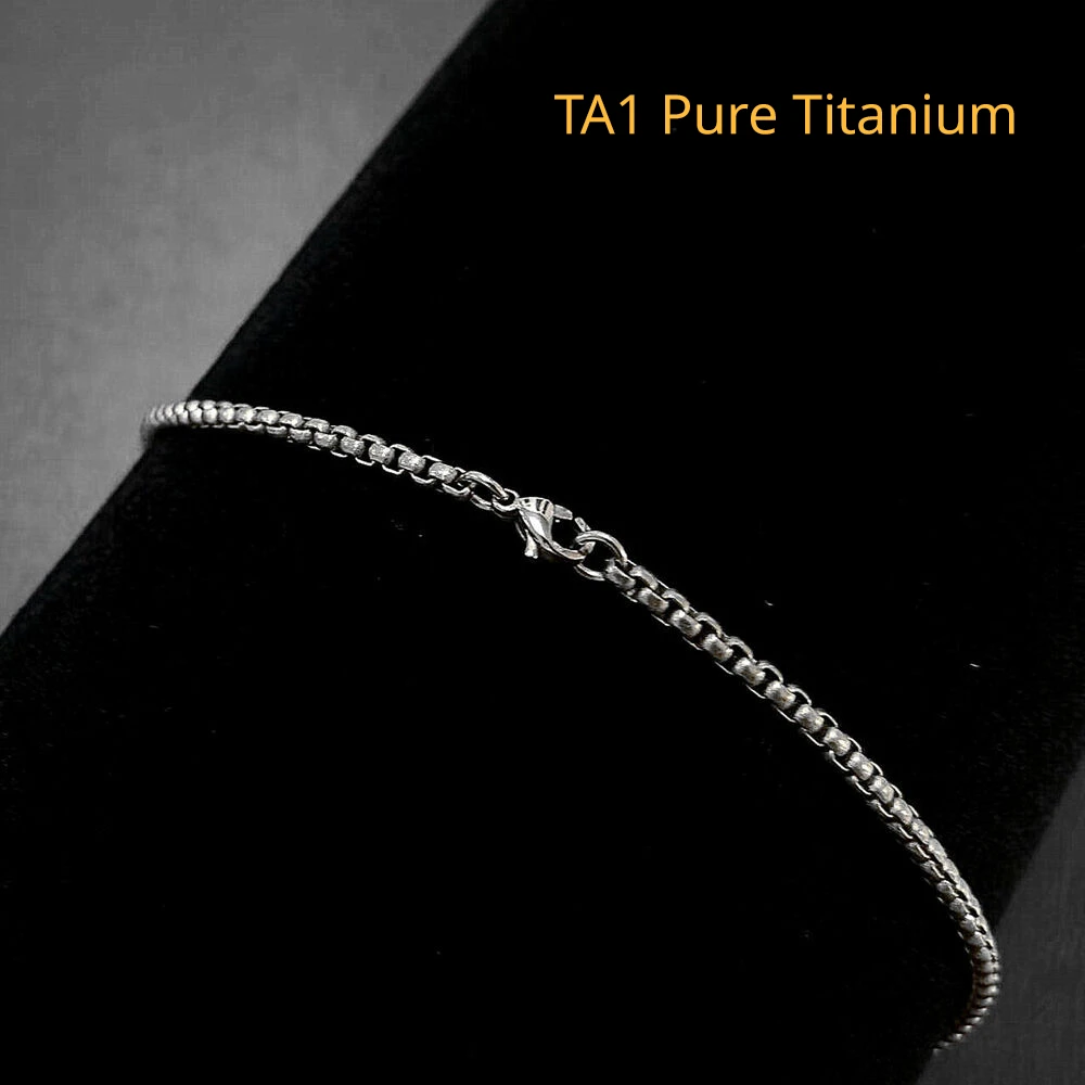 Durable 3mm TA1 Pure Titanium Square Box Chain Necklace for Men Women Anti-Allergy Fashion Skin-Friendly Titanium Necklace 60cm