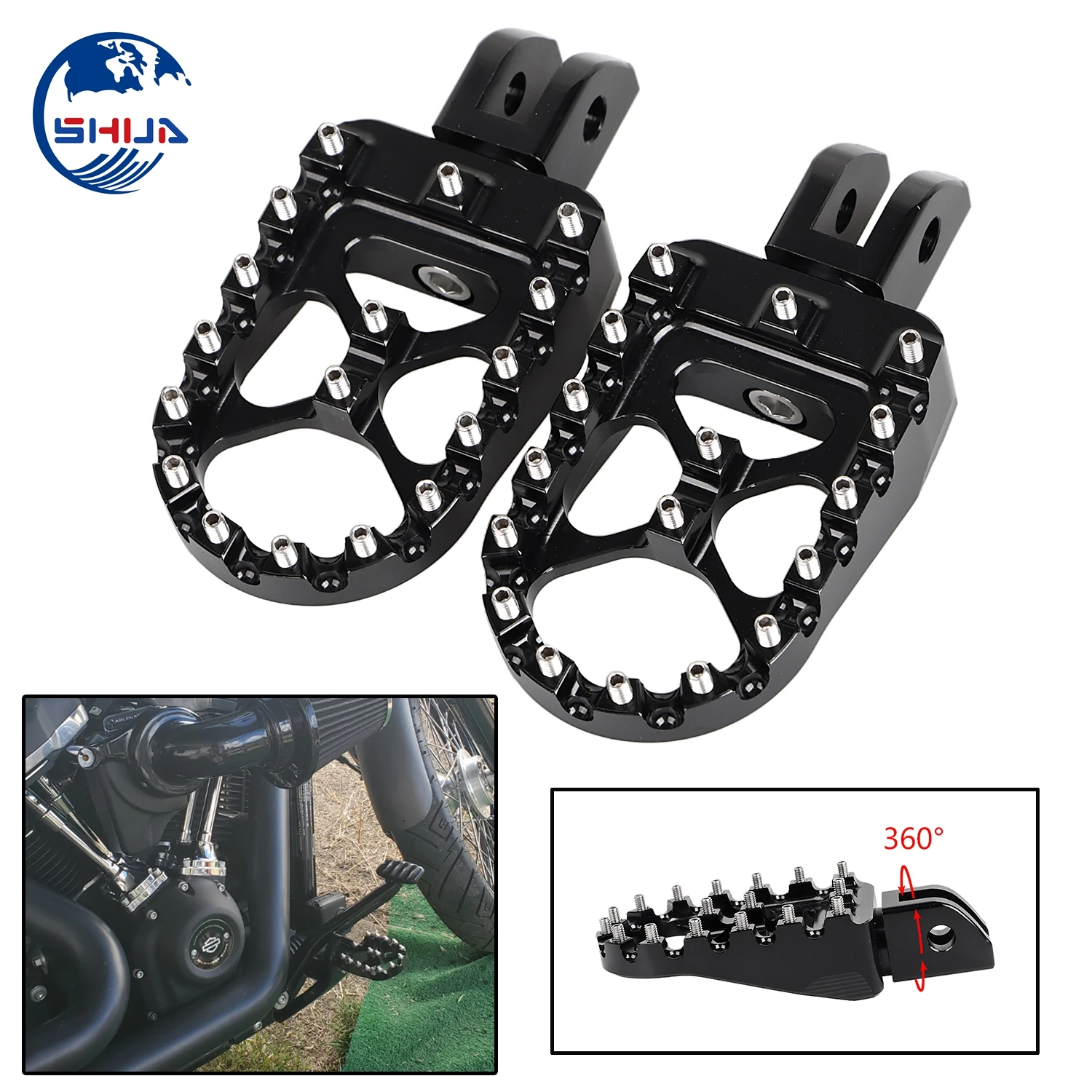 Front Black CNC Wide Fat Foot Pegs MX Style Footpegs Pedals For Harley Softail M8 2018-23 Street Bob FXBB FXLR Slim FLSL