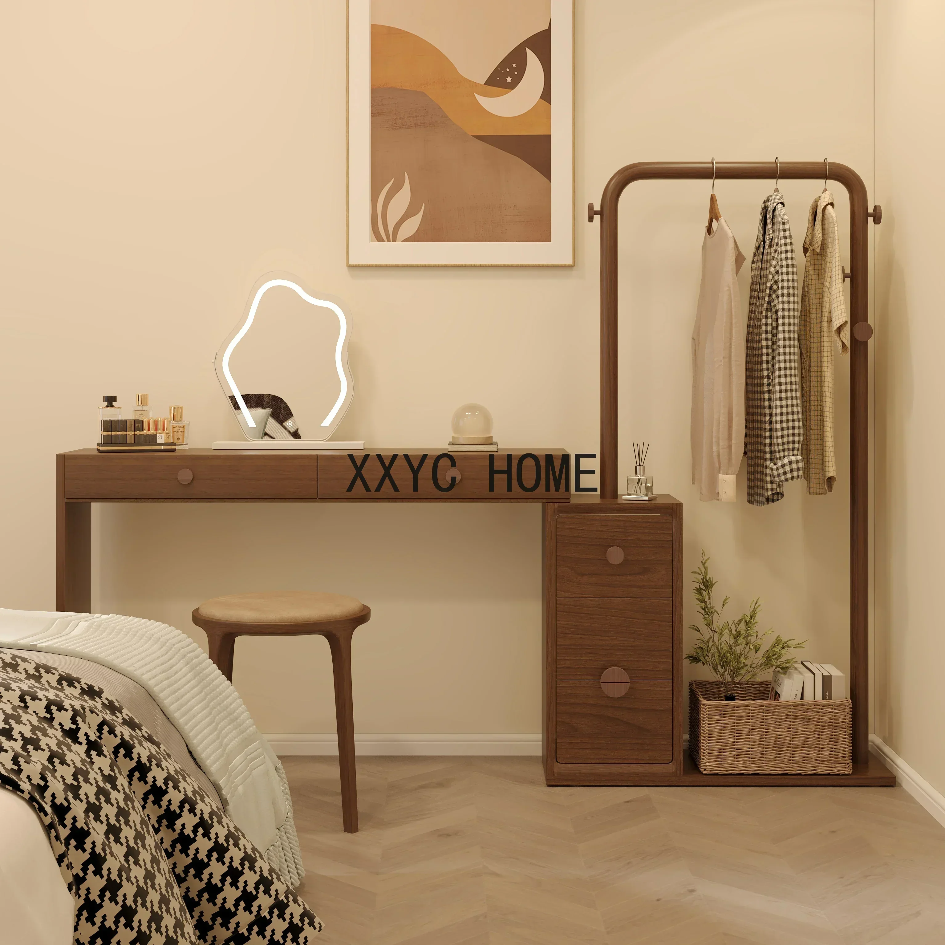 Mesita de noche con perchero de piso a techo de nogal negro