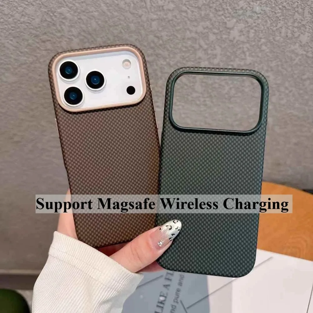 オリジナルケブラー炭素繊維テクスチャ磁気ケース iPhone 17 Pro Max 17 Air用 スムースタッチメタルカメラフレーム耐衝撃カバー