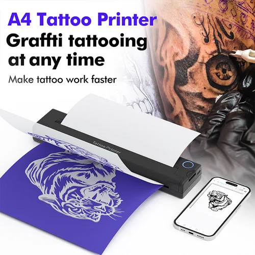 Imagen 2 del producto Mini impresora de tatuajes A4 inalámbrica Bluetooth A4 con plantilla de papel de transferencia, impresora térmica, herramienta de tatuador móvil, fotocopiadora