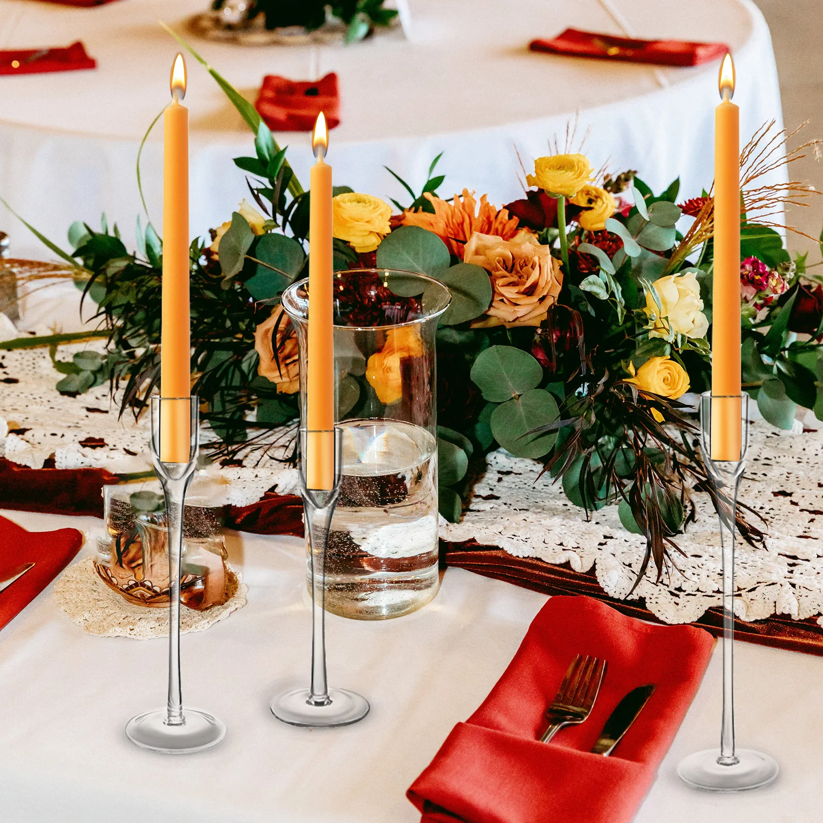 

3Pcs Glass Holders Clear Taper Candlestick Holders Wedding Table Centerpiece Home Decor Holder Candlestick Holder