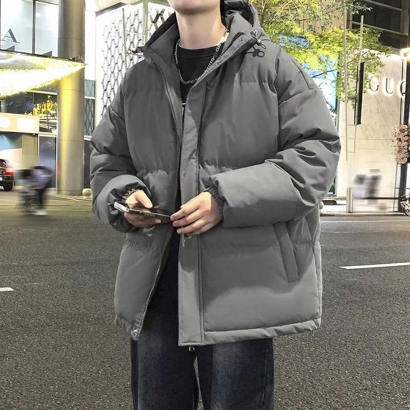 American Men's Solid Color Casual Trendy Simple Basic Loose Hooded Quilted Jackets Winter New Fashion Male Coats Clothes Tops