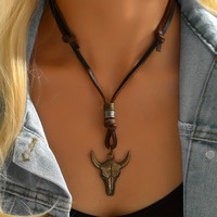 New Punk Design Personality Tribal Bull's Head Necklace Long Leather Rope Chain Neckless Lover Punk Indian Animal Head Jewelry