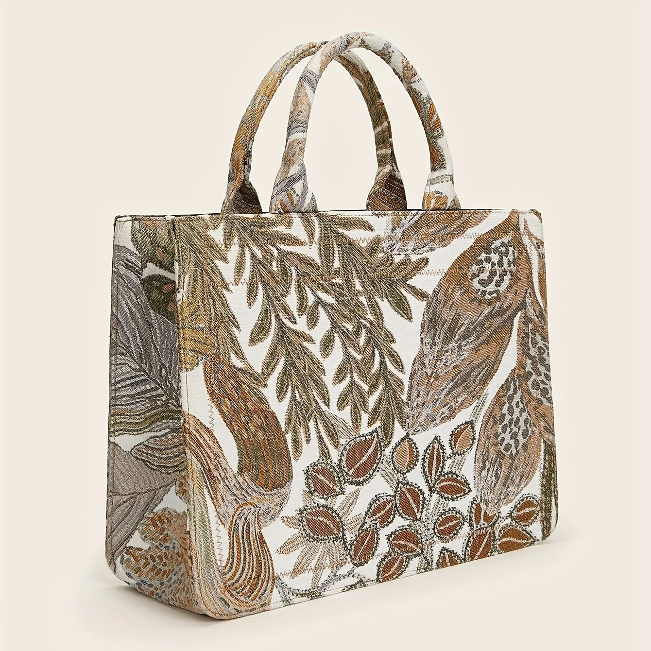 Elegante borsa a mano con motivo floreale, borsa alla moda, borsa di grande capacità con cerniera