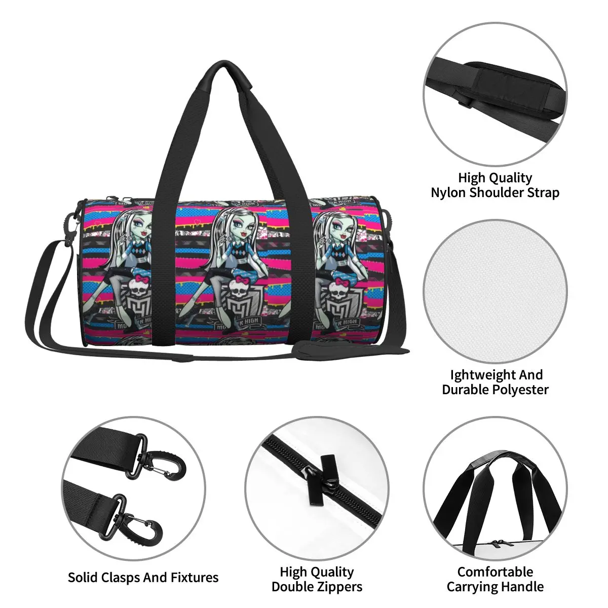 Bolsa de gimnasio Monster High, bolso deportivo grande con patrón 3D, bolso personalizado para el fin de semana para niña y hombre, bolso gráfico para entrenamiento de viaje y Fitness