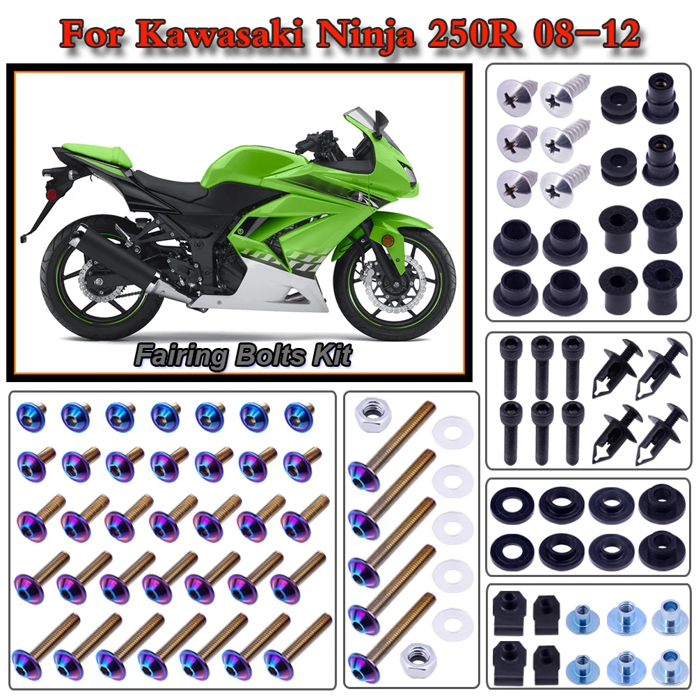 Motorcycle Stainless Complete Bodywork Fairing Bolt Kit Screws Clip For Kawasaki Ninja 250R 2008-2012 2011 2010 2009