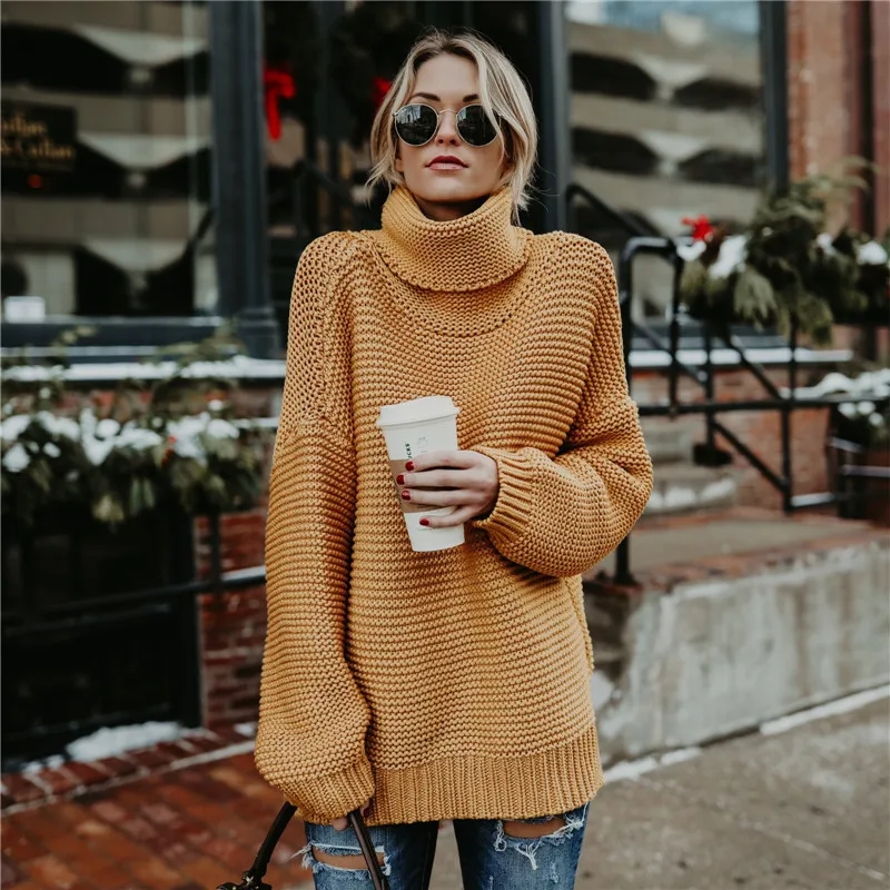 

Long sleeved sweater outerwear for women's autumn and winter 2023 new popular European American solid color high neck sweater