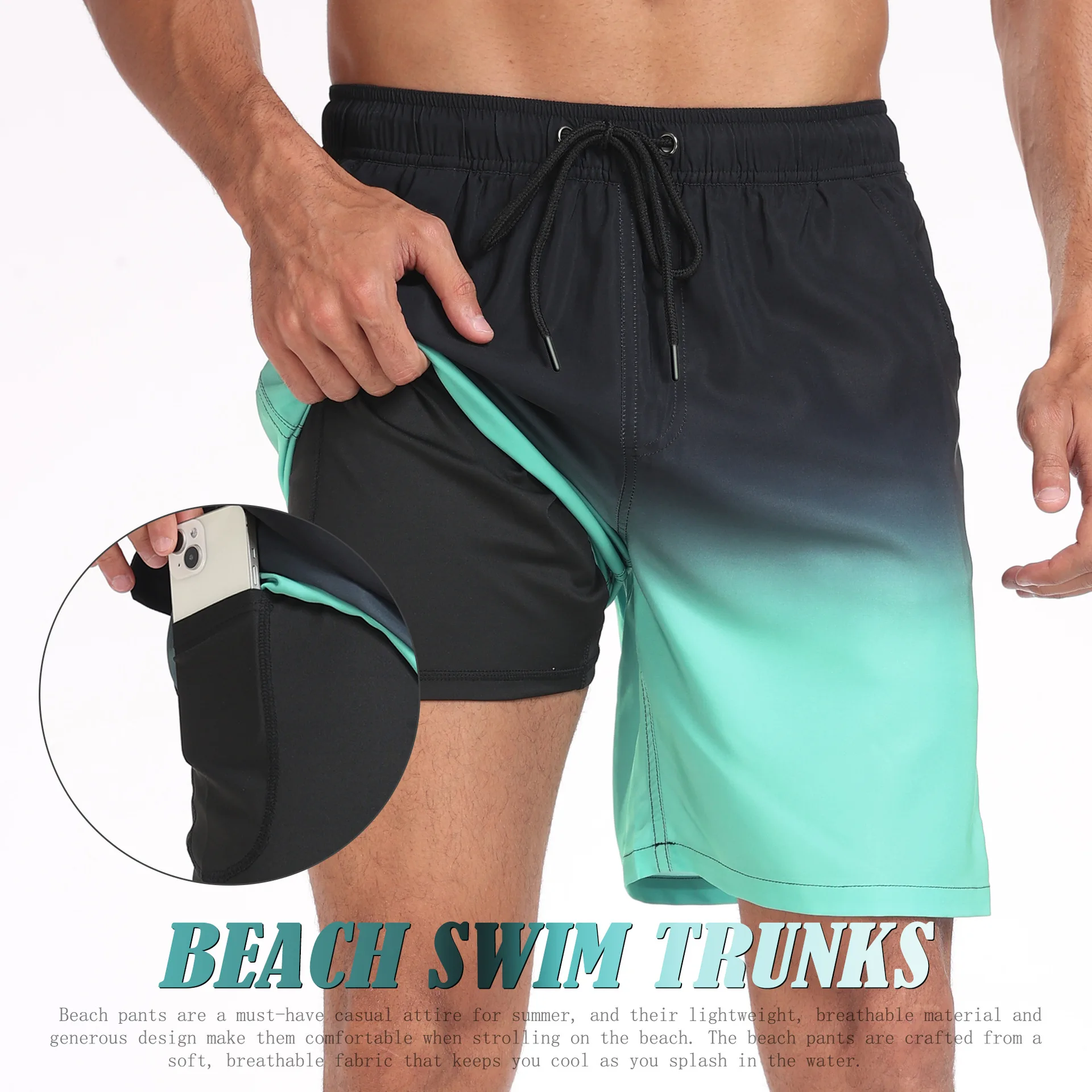 Summer's New Loose Men's Casual Beach Sports Shorts, Fully Printed Double-layer Anti-light Outdoor Sports Trendy Brand Shorts