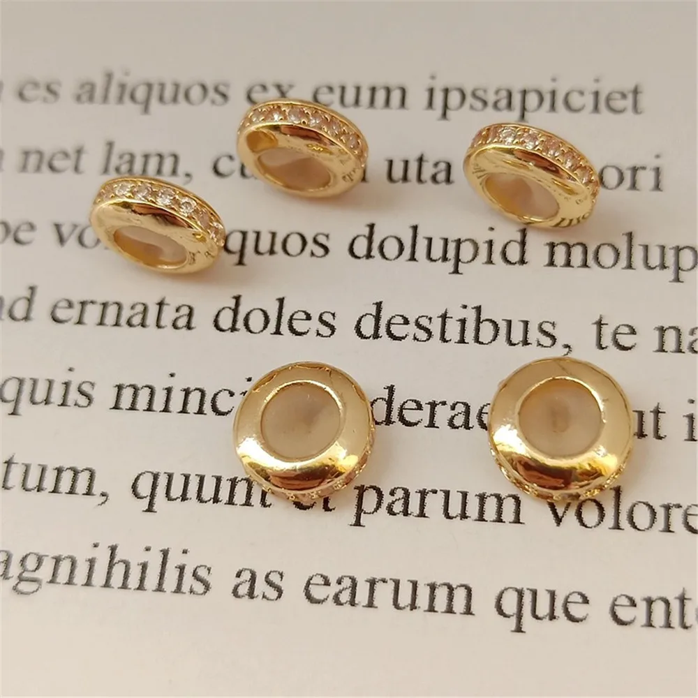 14K Gold-plated, Zircon Inlaid Silicone Rubber Adjustment Beads Positioning Chain Wheel Flat Chain DIY Accessories 6mm