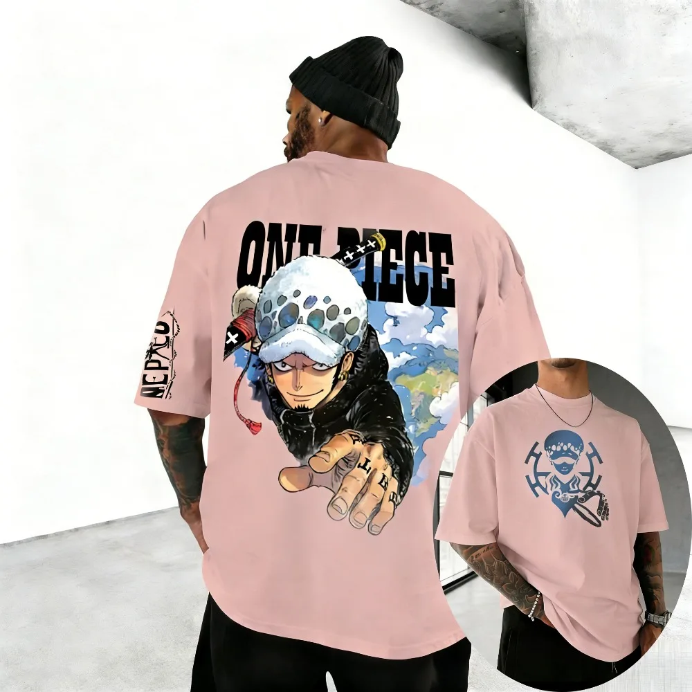 T-shirt unisexe en pur coton One Piece Trafalgar D. Water Law, imprimé anime, coupe ample décontractée, collection été 2026, haut à manches courtes pour parents et enfants