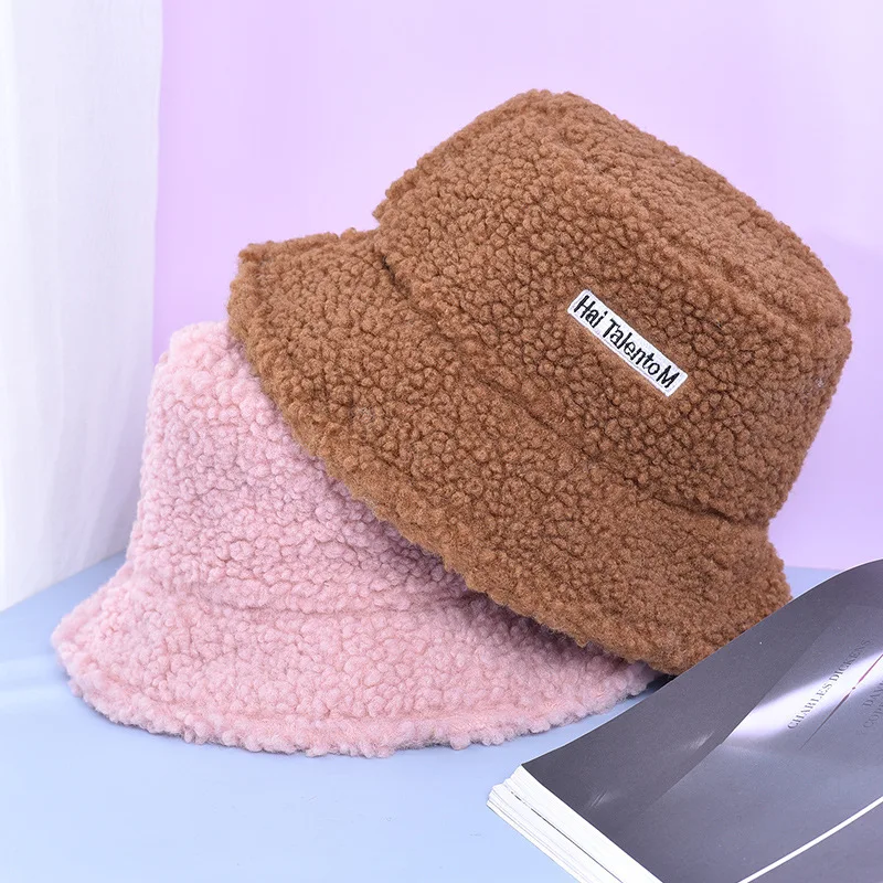 Lamb Faux Fur Bucket Hat Winter Warm Velvet Hats for Women Lady Thicken Bob Panama Outdoor Fisherman Hats Caps Girls