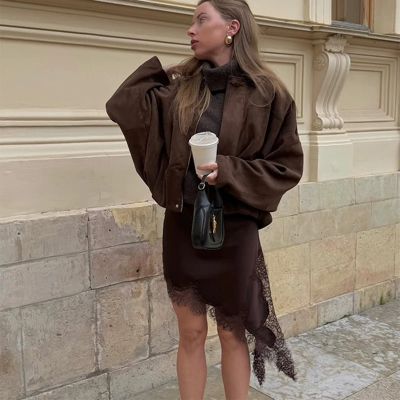 Sólido rendas retalhos midi saia feminina elegante cintura cinched meados de comprimento irregular inferior senhora 2026 festa diária saias de rua novo