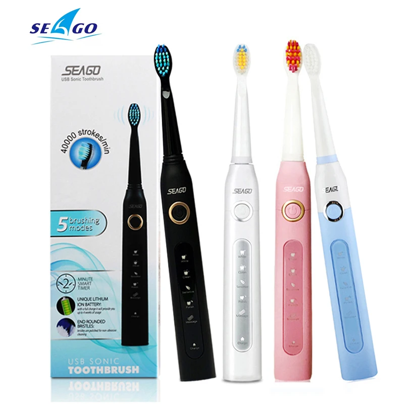 Seago Sonic Electric Toothbrush USB Rechargeable Brushes Waterproof Soft Bristles Teeth Whitening Smart Timer Adult Oral Health