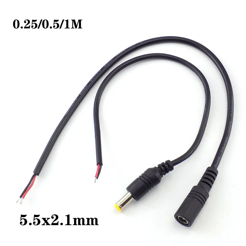 0.25M/1M 2pin DC male female Connector Wire Power supply cord cable 12V Extension for LED strip light Adapter 5.5*2.1mm cord