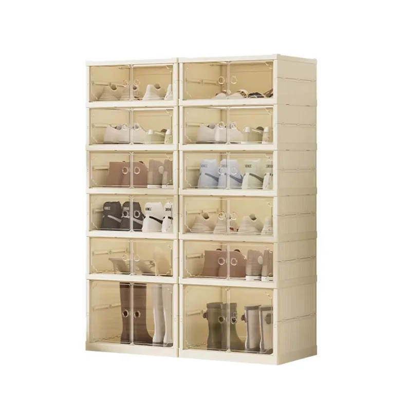 

Modern Shoe Rack Cabinet Large Shoe Storage Cabinet Plastic Transparent Folding Shoe Cabinet With Magnetic Switch