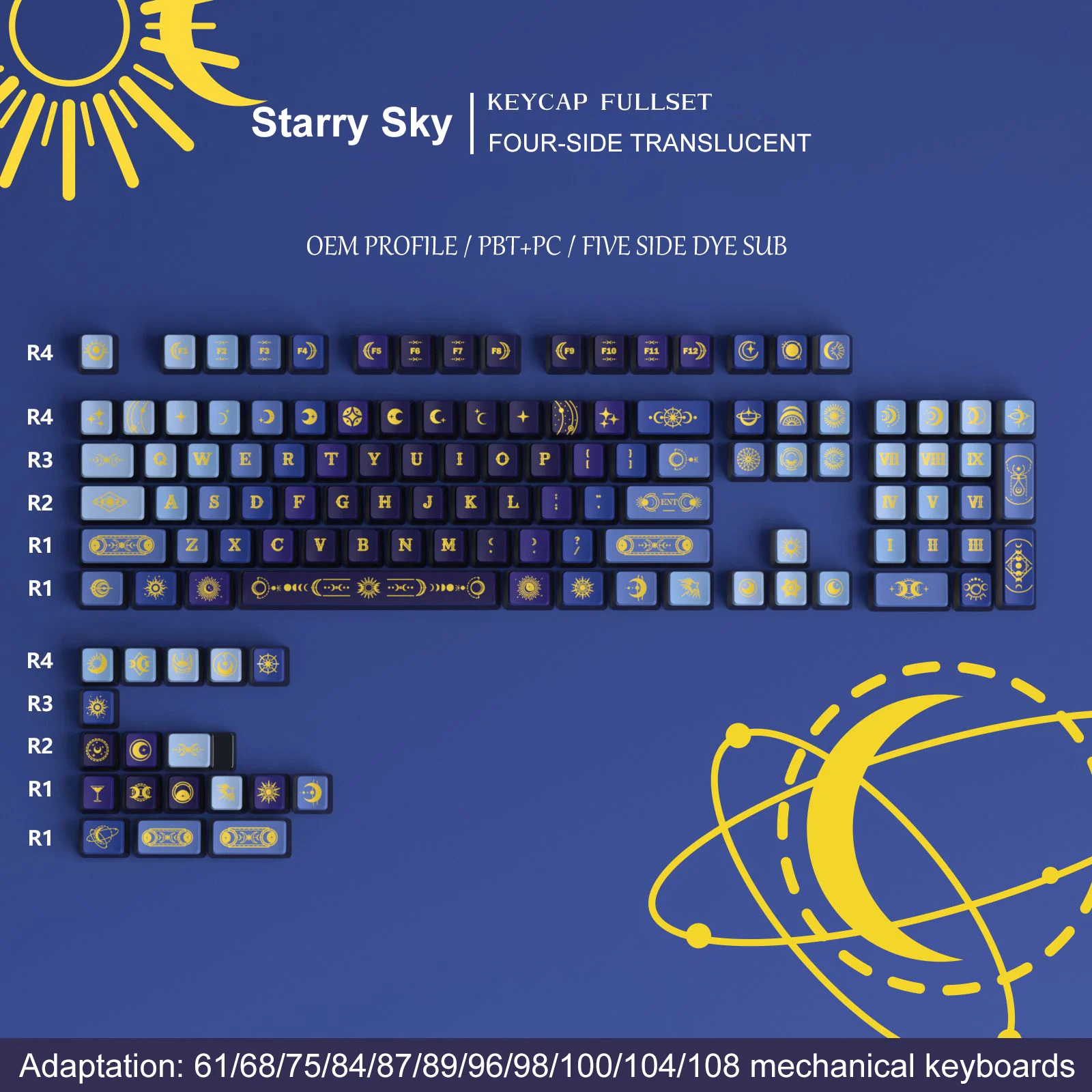 

122 Keys Dye Sub PBT Keycap Star Sky RGB Backlit PC Keycaps OEM Profile for Gateron Cherry MX Switches Mechanical Gamer Keyboard