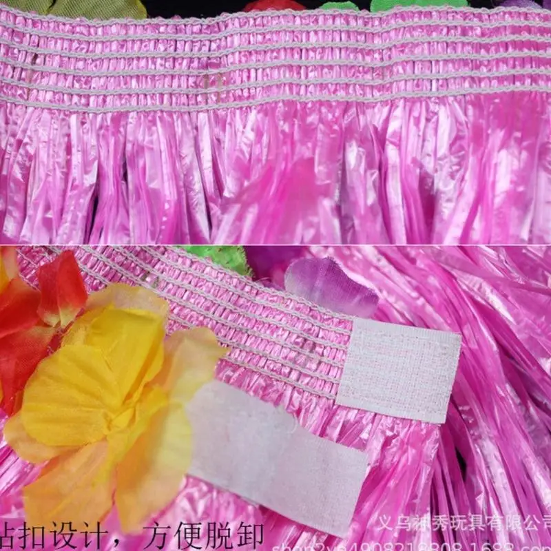 652F 5-teiliges Hawaii-Luaus-Hulas-Grasrock mit Blumenkostüm-Set, Blumenarmbänder, Stirnband, Halskette für Damen und Mädchen