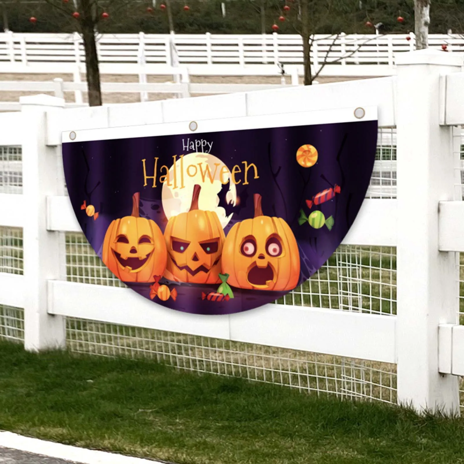 Halloween Yard Hanging Flag Fan-Shaped Flag Pumpkin Ghost Design Props for Friend Family Neighbors Gift