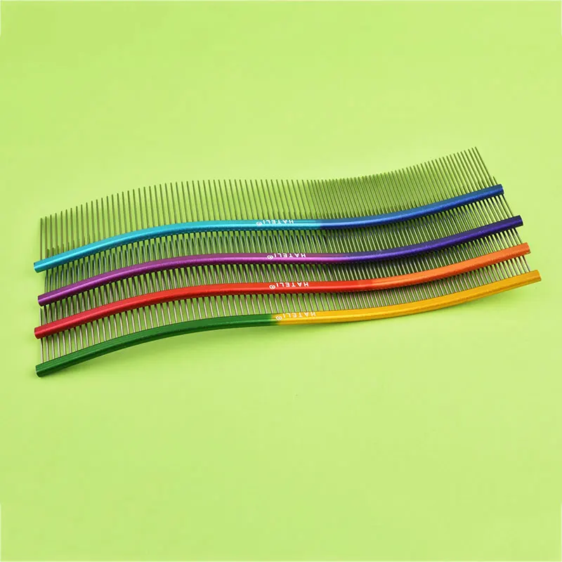 22cm S-shaped Pet Rainbow Comb Cat Grooming Comb Stainless Steel Dog Comb Dense Teeth Cleaning Brush Hair Removal Pet Supplies