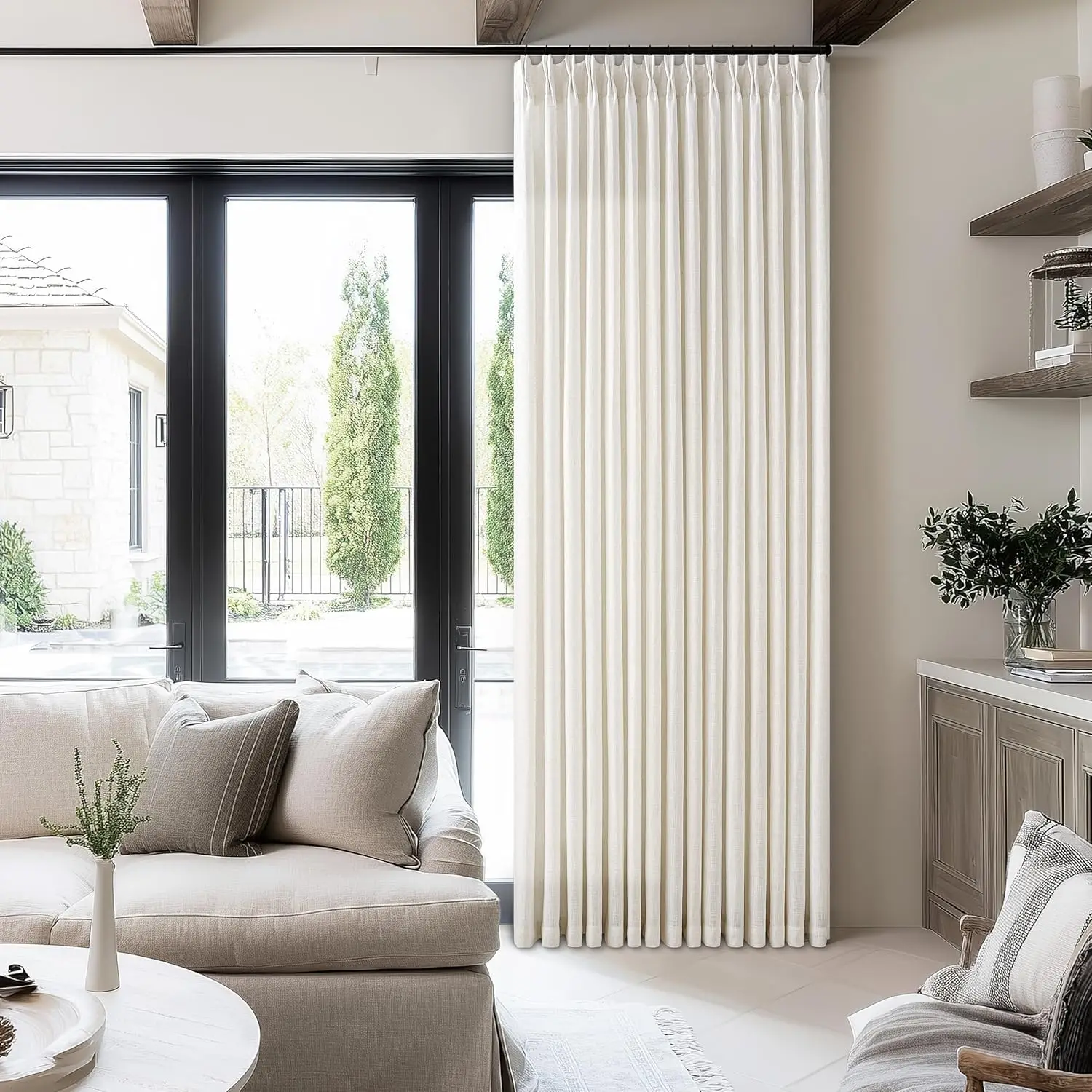 

Linen Curtains 120 Inches Long 60 Inch Wide Extra Wide for Living Room Bedroom Semi Sheer Back Tab Hooks Rings Pinch Pleat