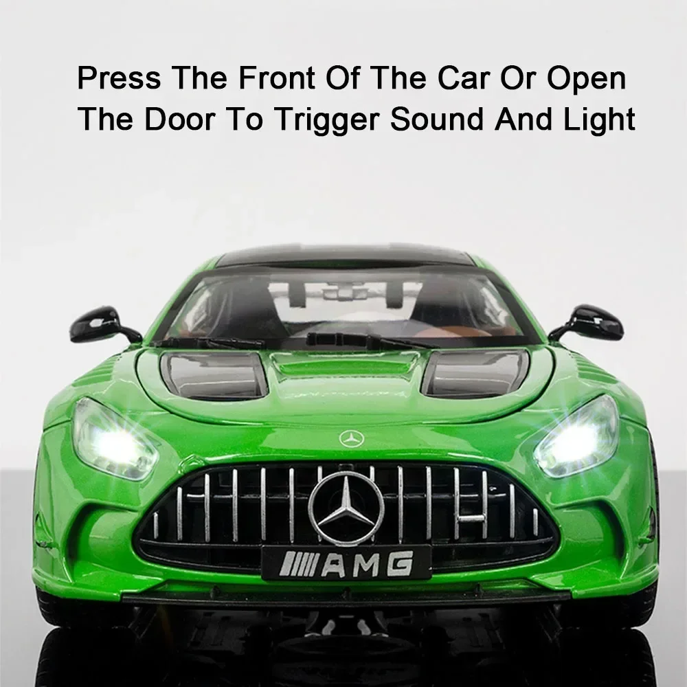 1:18 Benz AMG GT-R Car Miniature Model Toy Diecast Alloy Supercars Doors Opened Sound Light Pull Back Vehicle Boy Birthday Gifts