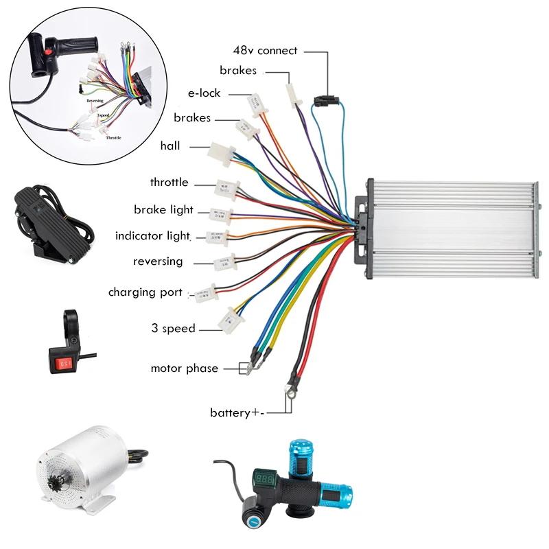 36v 48v 1000w Brushless Motor Speed Controller 33A 12mosfet Phase With Sensor Hall For Electric Bike Car Motorcycle