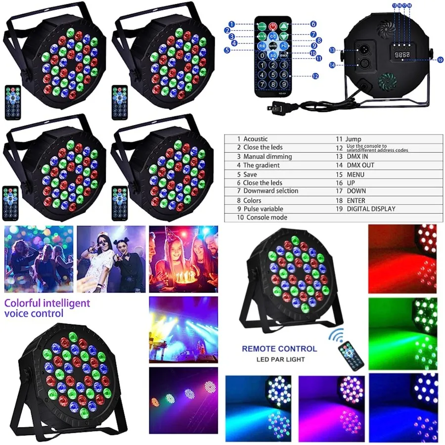 

Stage Lights Dj Lights for Parties Led Stage Light Sound Activated Portable Party Light Par Light 36 Led RGB Remote Control Upl