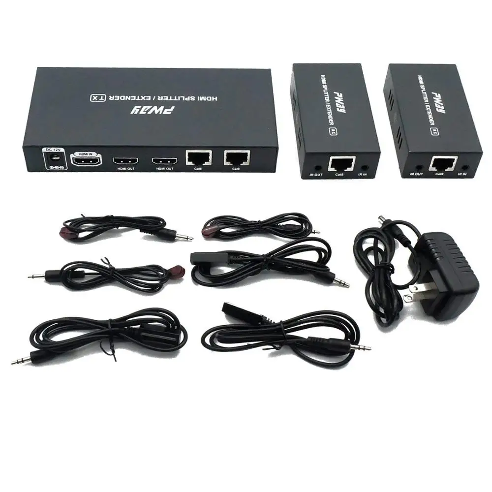 PWAY 1x2 HDMI Splitter Extender 60m Over IP UTP RJ45 Cat 35M Cat5e 50M Cat6  60MCable Support HD 1080P Uncompressed Transmission