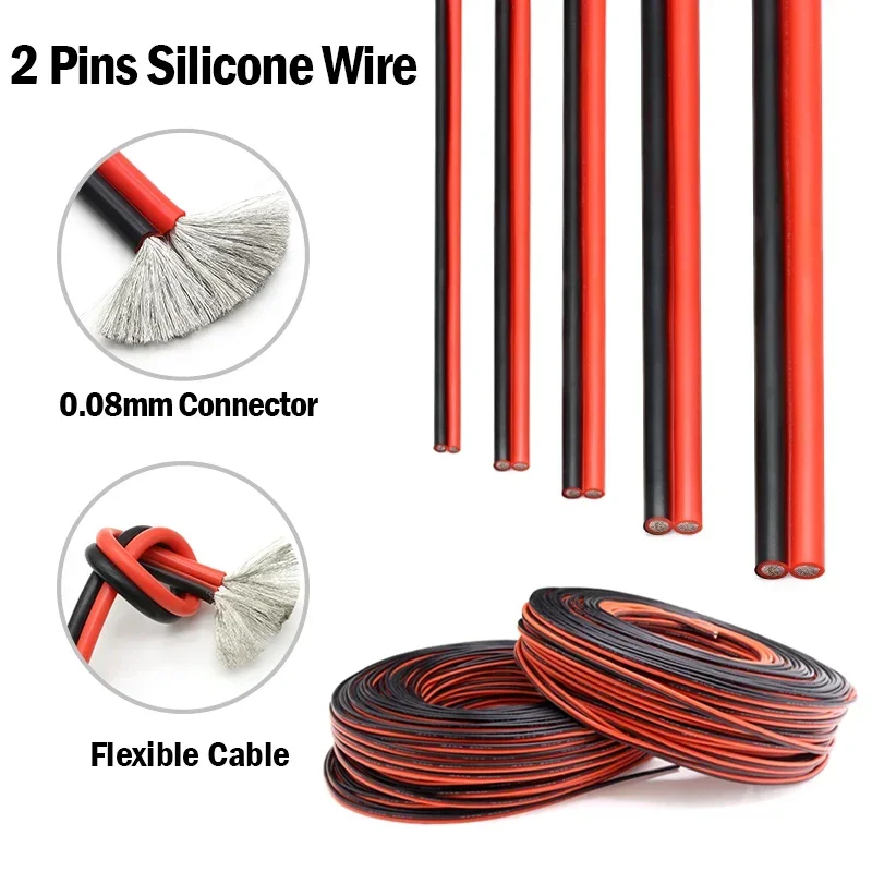 2Pins Soft Silicone Wire 30 28 26 24 22 20 18 16 14 12 10 8AWG Heat Resistant 200℃ Electronic Wires Flexible Tinned Copper Cable