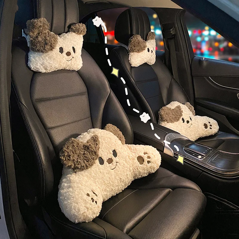 Cartoon Dog Car Seat Headrest Waist Pillow Cute Travel Universal Neck Pillow Car Interior Accessories Neck Support Cushion