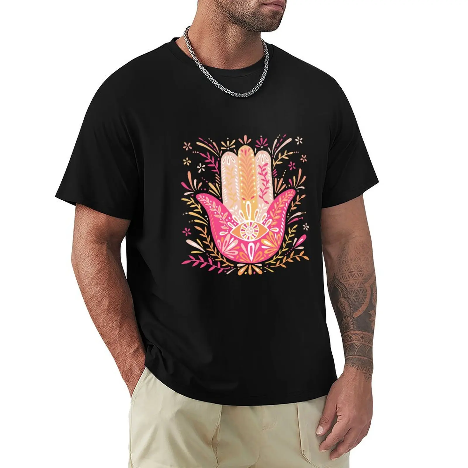 Hamsa Hand – Pink & Peach Palette T-Shirt quick-drying anime t shirts new edition fruit of the loom mens t shirts