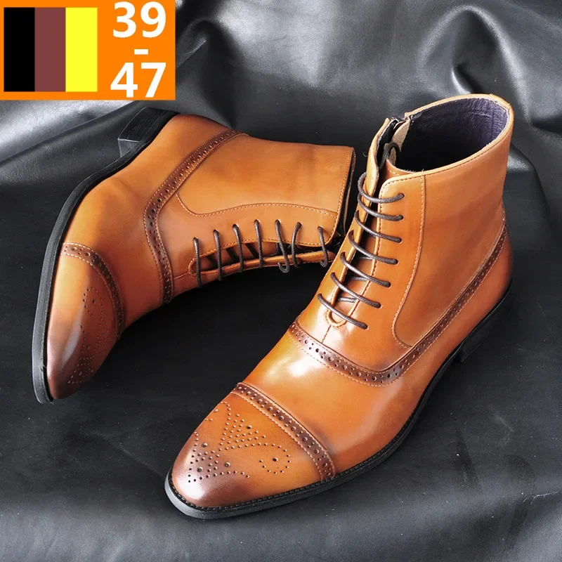 Luksusowe buty męskie Retro Oxfords Skórzane buty dla mężczyzn Biznesowe buty za kostkę Wysokiej jakości męskie buty Chelsea Buty Brogue Rozmiar 39-47