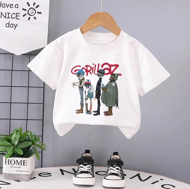 Music Band Gorillaz PUNK ROCK T-shirt Children\'s O-neck Cartoons Short Sleeve T Shirts Casual Clothes Kids Girl Boy Clothing Top