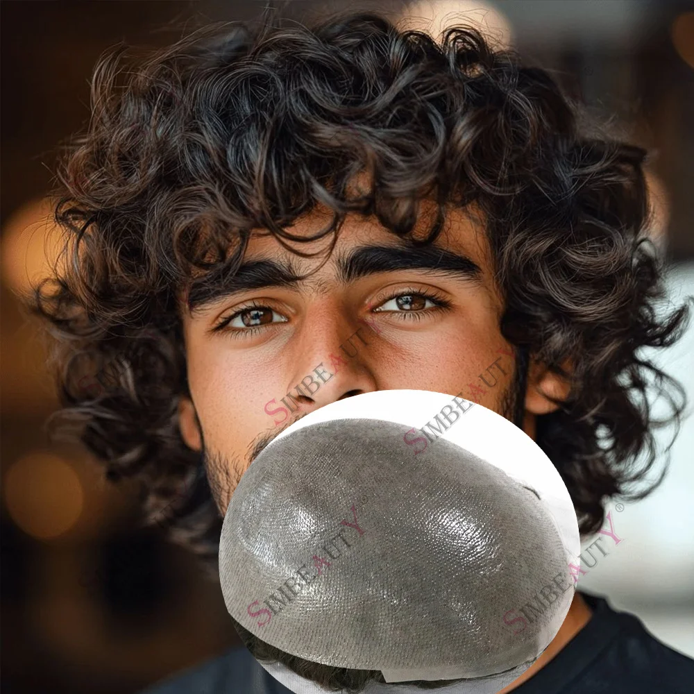 

Super Natural 0.04mm Durable Ultra Thin Skin 26mm Curly Real Human Hair Men's Toupee 17# Ash Blonde Hair Replacement Prosthesis